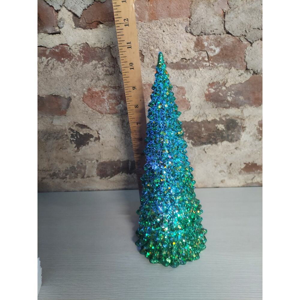 Blue Green Ombre Glitter Christmas Tree Tabletop Decoration 12.5 Inch Holiday